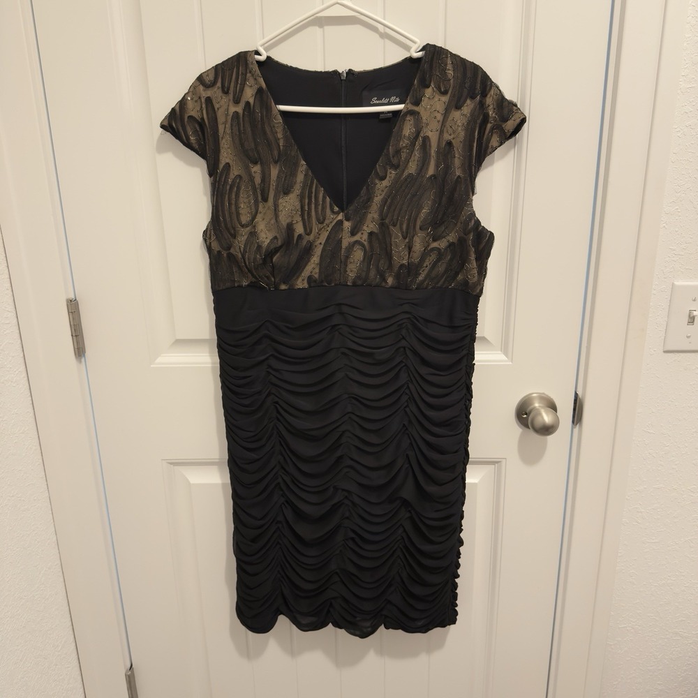 Scarlett Nite Black and Gold Ruched Cocktail Dress